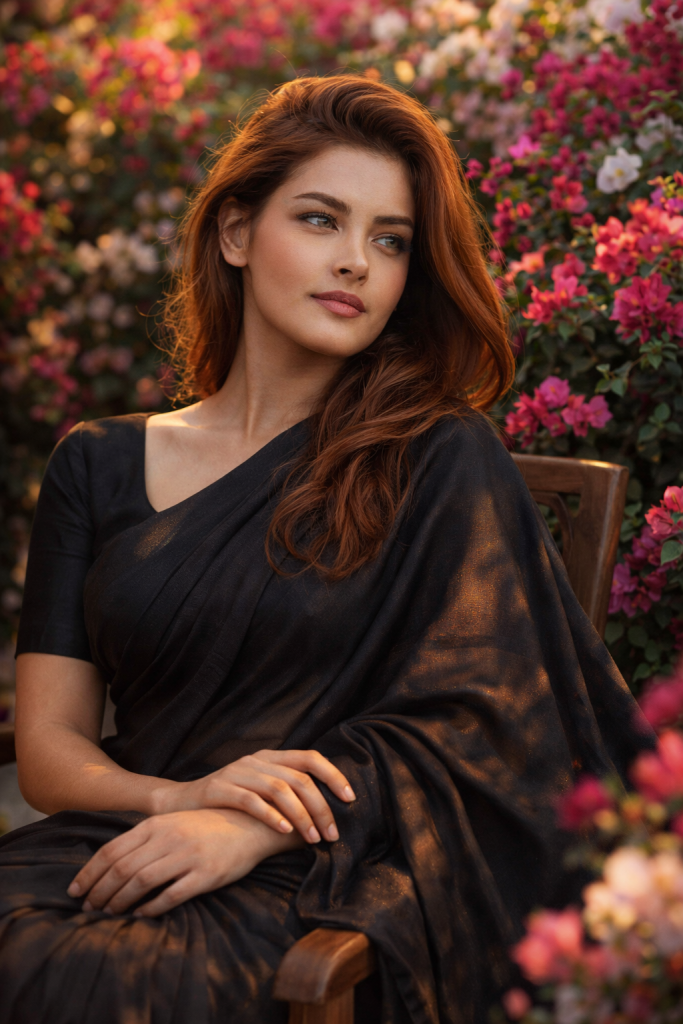 The “Black Saaree Girl in Bougainvillea Flowers Garden” Prompt
