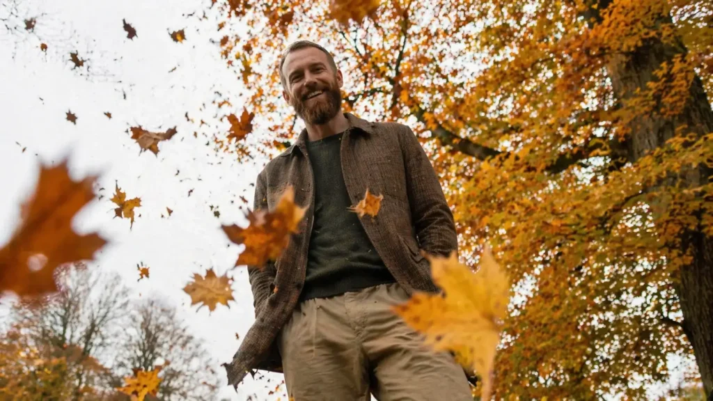 Autumn Laughs Under Falling Leaves