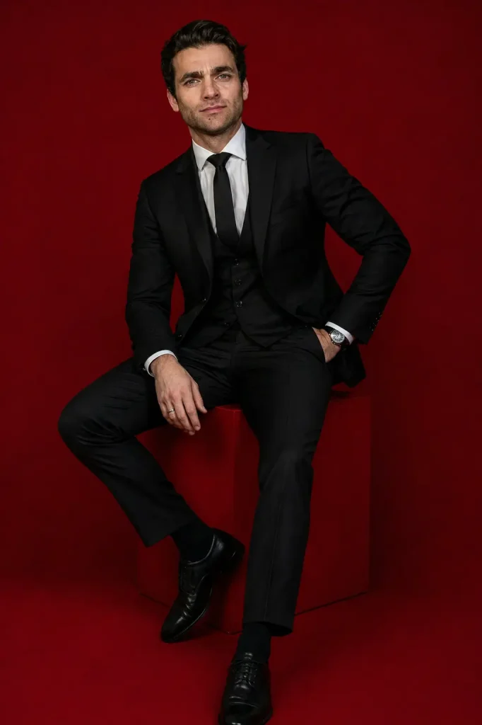 Red Elegance in Black Attire