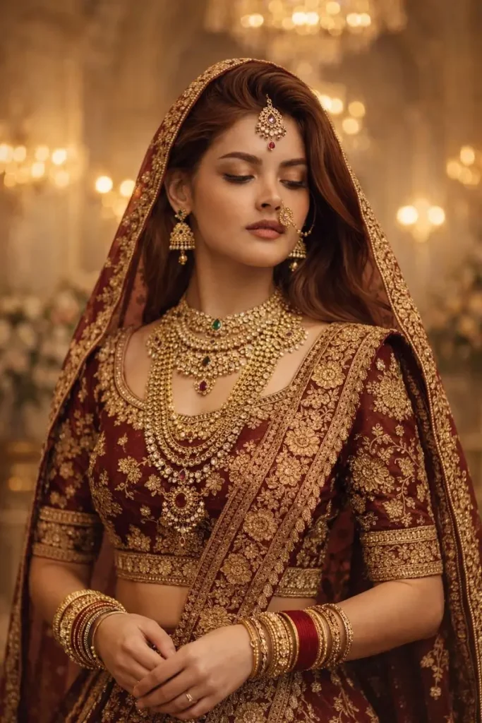 Bride in Royal Maroon Attire