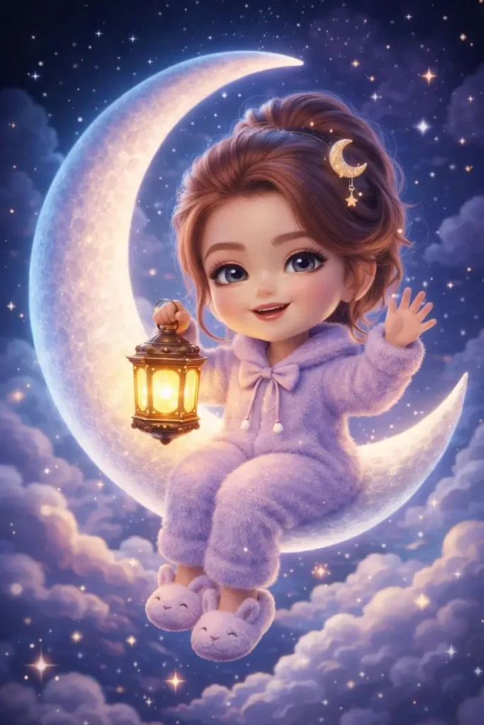 Chibi Girl on Moon