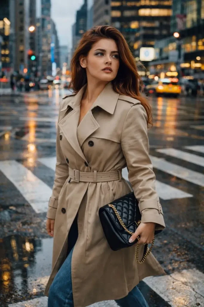 Confident Stride on a Rainy Evening