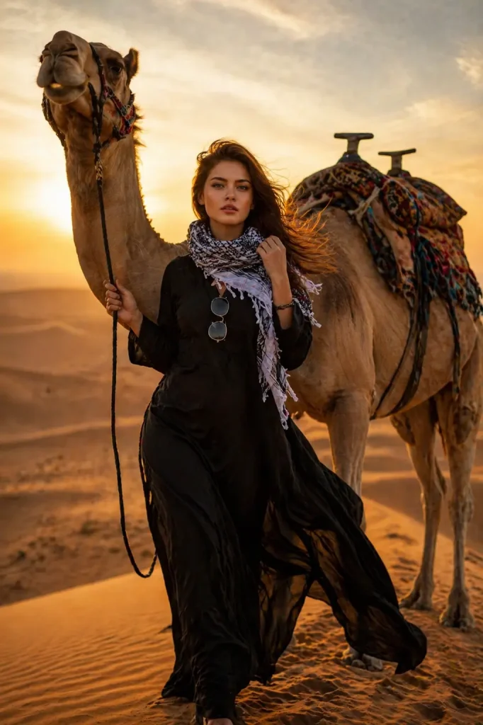 Desert Wanderer and Her Camel Portraits