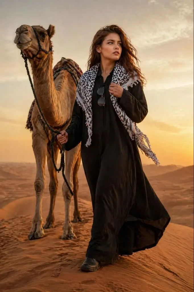 Desert wanderer and her camel