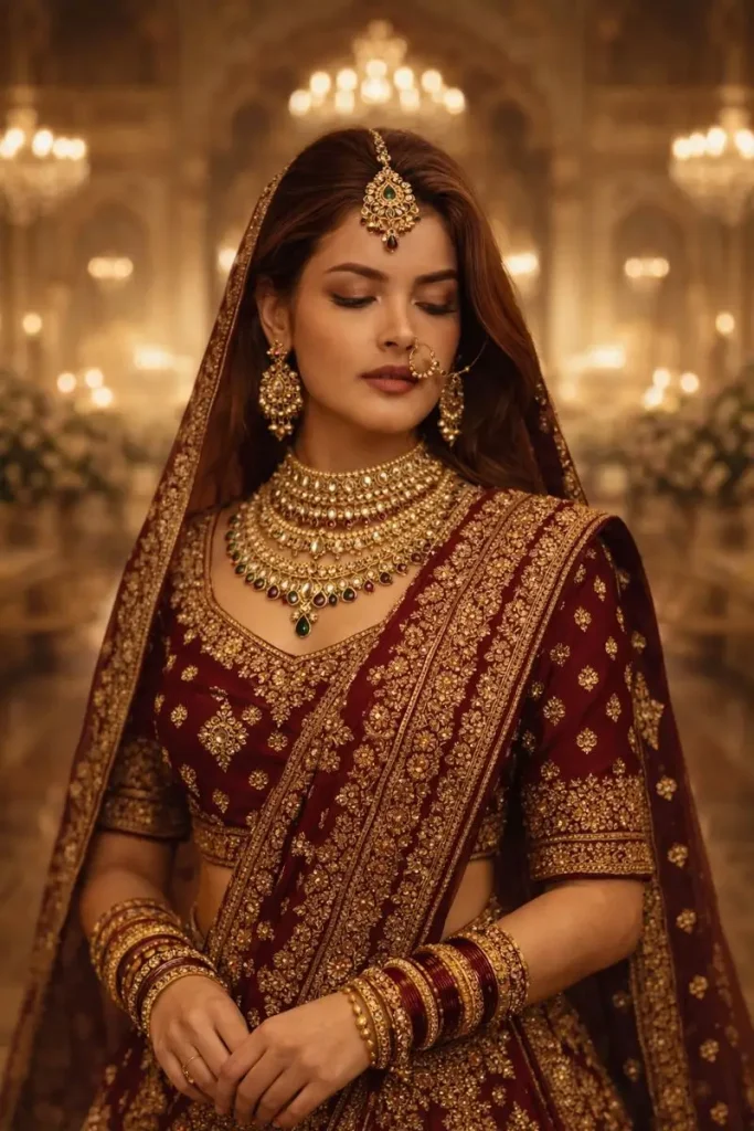 Elegant Bride in Royal Maroon Attire