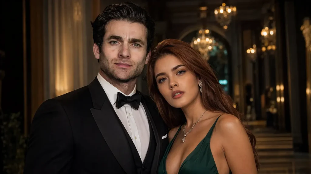 Elegant Couple in Glamorous Ballroom Setting