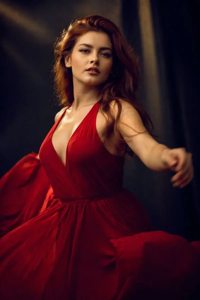 Elegant Dancing in Red Gown