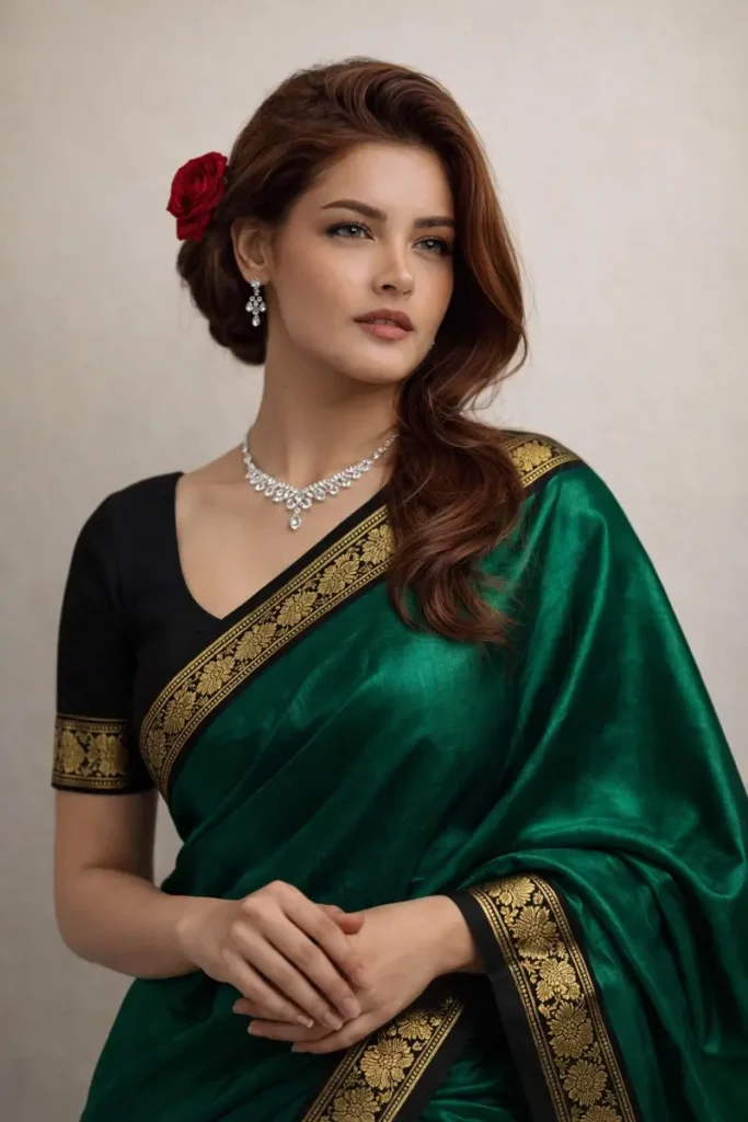 Elegant Grace in Emerald Silk