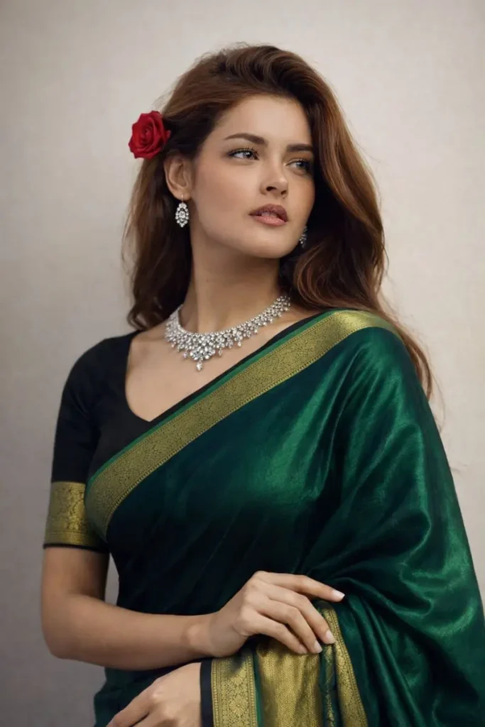 Elegant Grace in Emerald Silk Saree