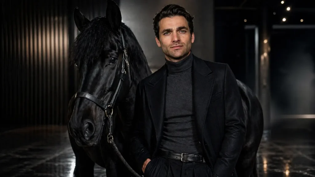 Elegant Man and Horse in Studio