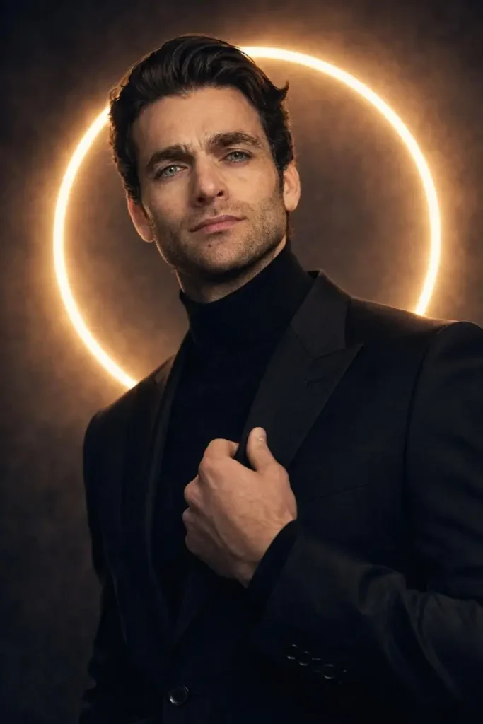 Elegant Man with Glowing Halo Portrait