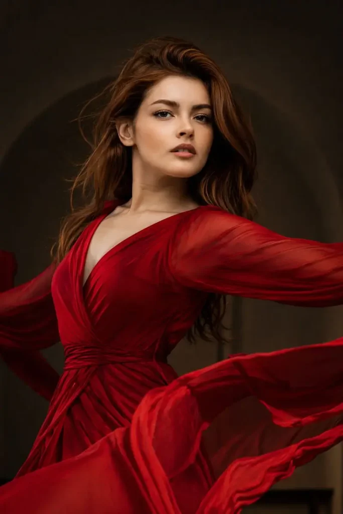 Elegant Motion in Red Gown Dancing