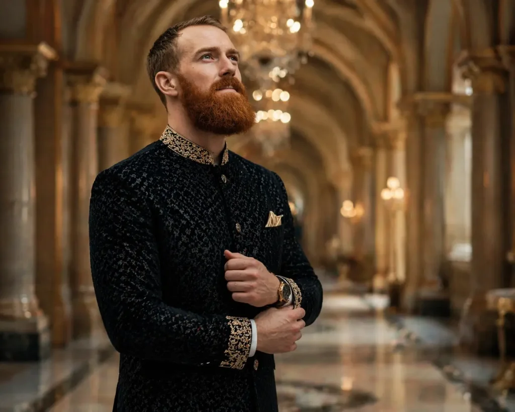 Elegant Portrait in a Grand Corridor