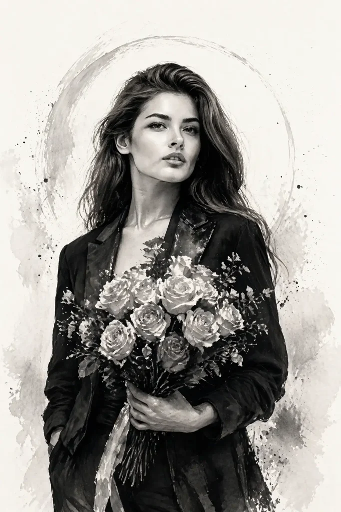 Elegant Woman with Bouquet