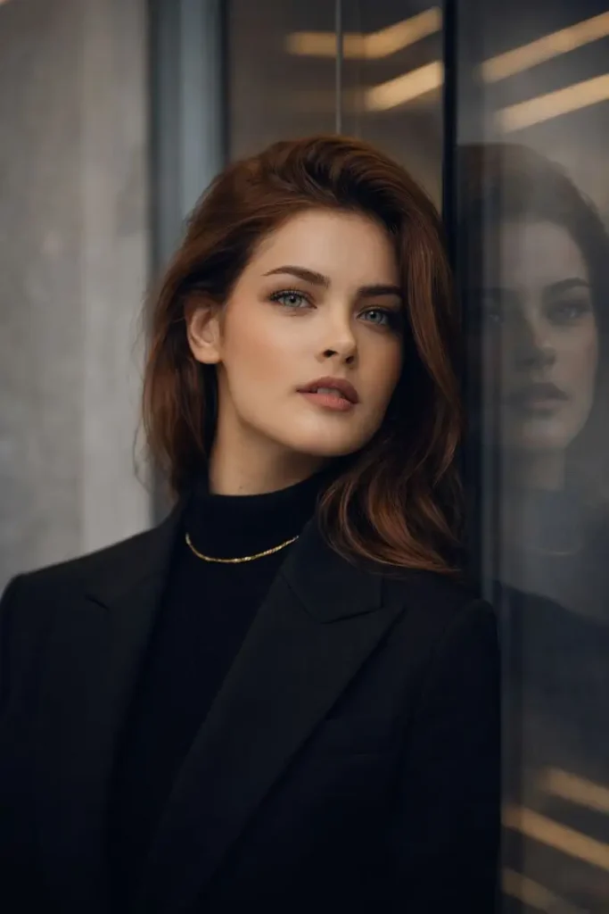 Elegant woman in minimalist studio