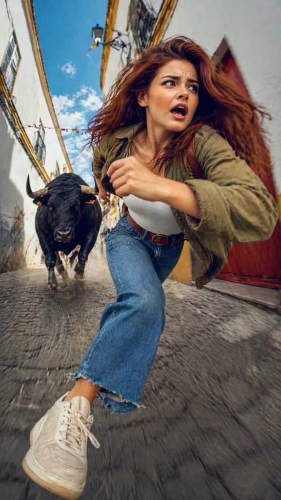 Fleeing from the charging bull