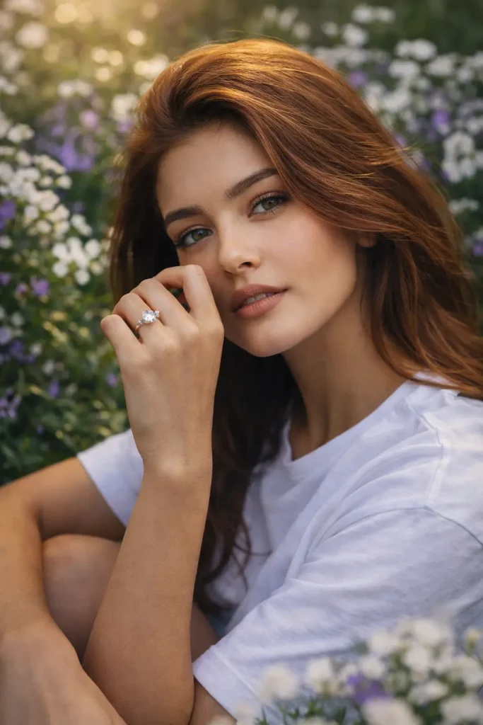 Girl with Diamond RIng in Garden