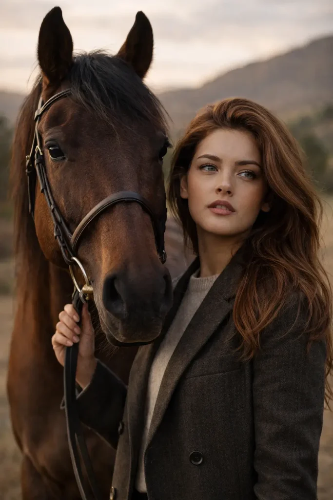 Girl with Horse Portrait Image