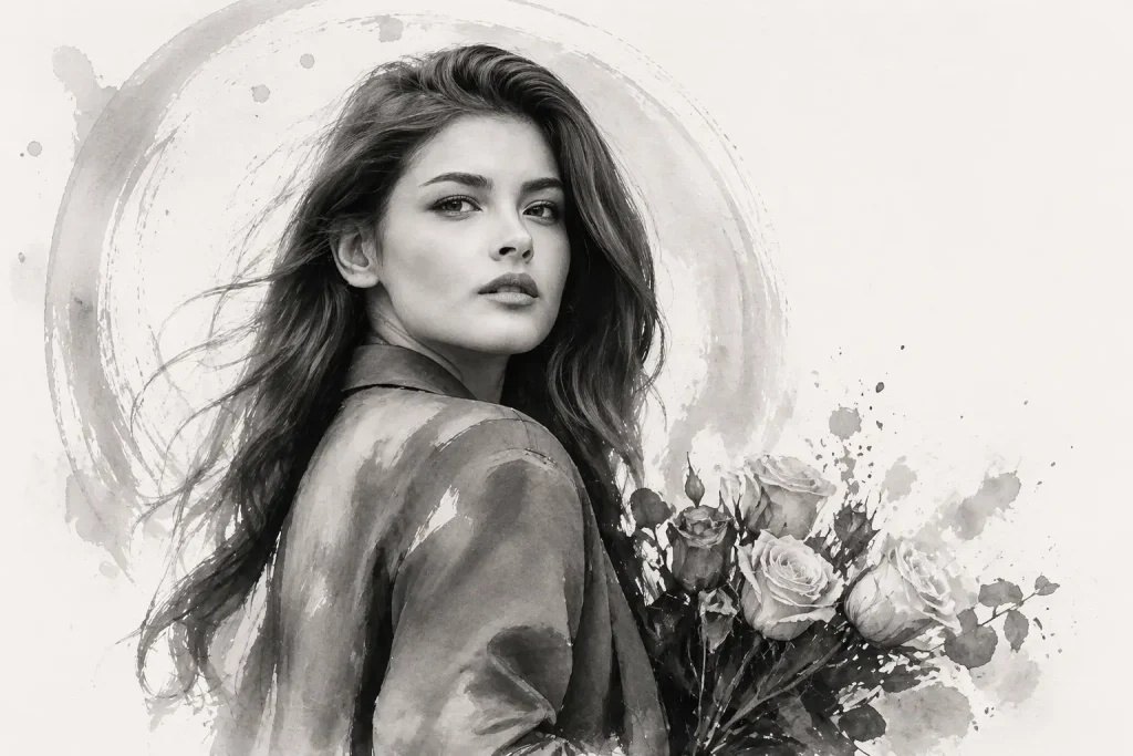Graceful Portrait with Bouquet Backdrop