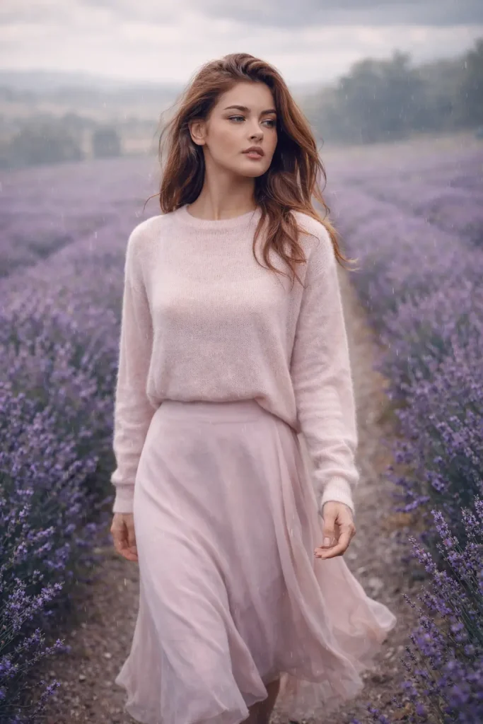 Graceful Walk Through Lavender Field Portrait