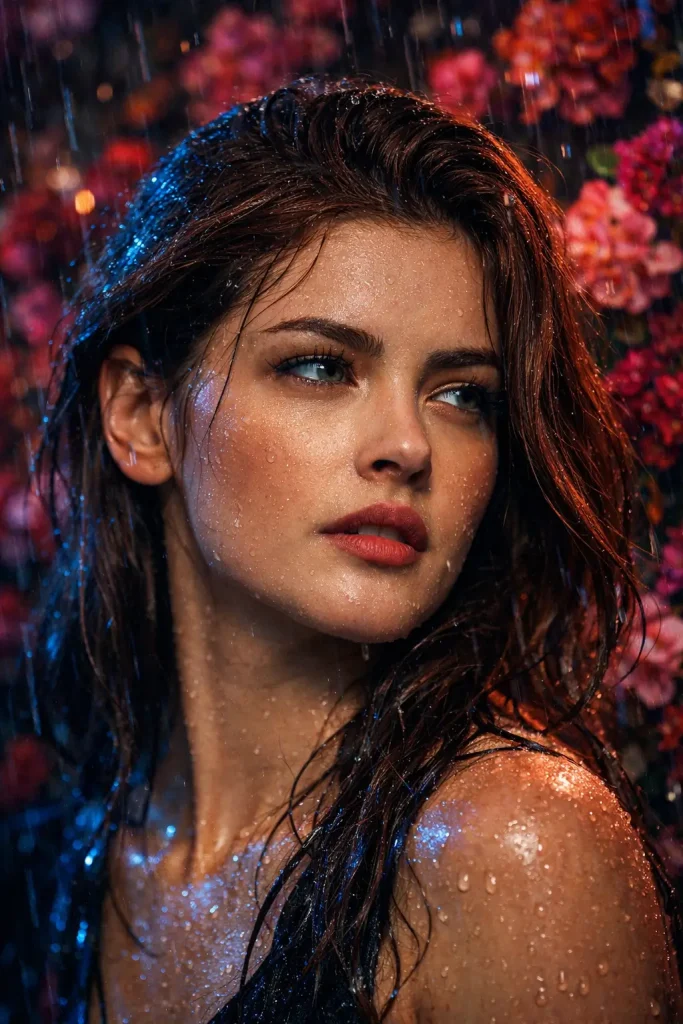 Intense Gaze in the Rain