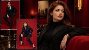 Luxury Red Elegance in Black Attire Portrait