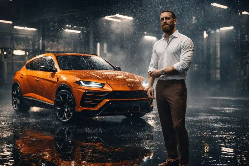 Luxury SUV in Rain-showroom Setting