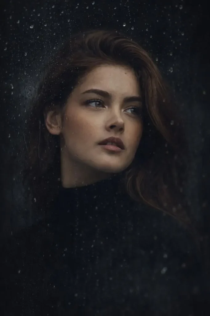 Melancholy Through the Rain covered Glass Portrait