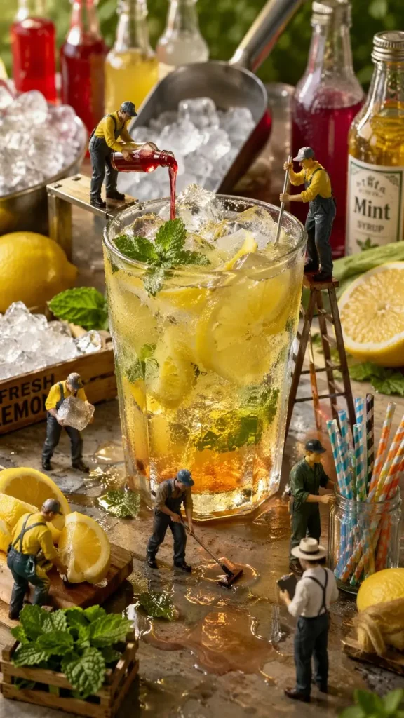 Miniature Workers Making Lemon Drink