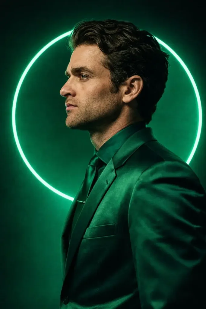 Neon Glow and Emerald Elegance Portrait