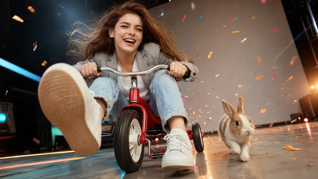 Playful Tricycle Fun with Confetti Burst