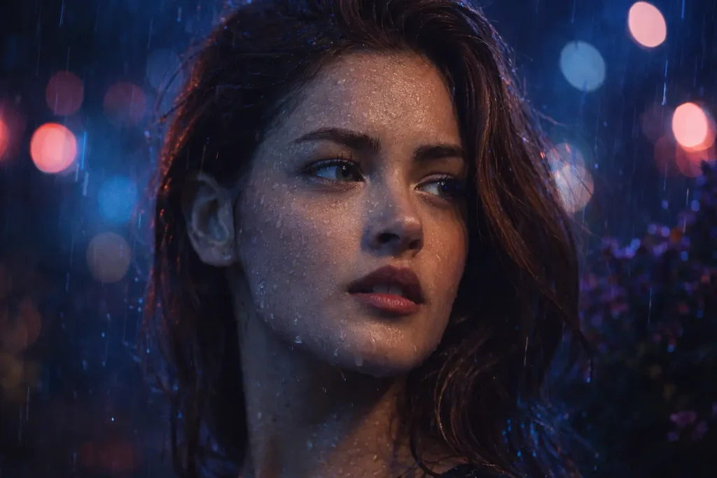 Rainy Night Portrait with Neon Glow