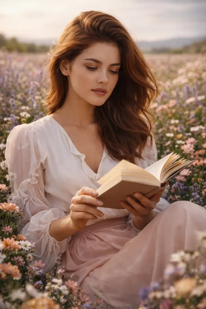 Reading Stories in Peaceful Floral Garden