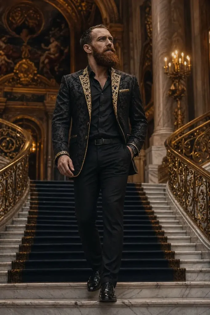 Regal Descent Down a Grand Staircase