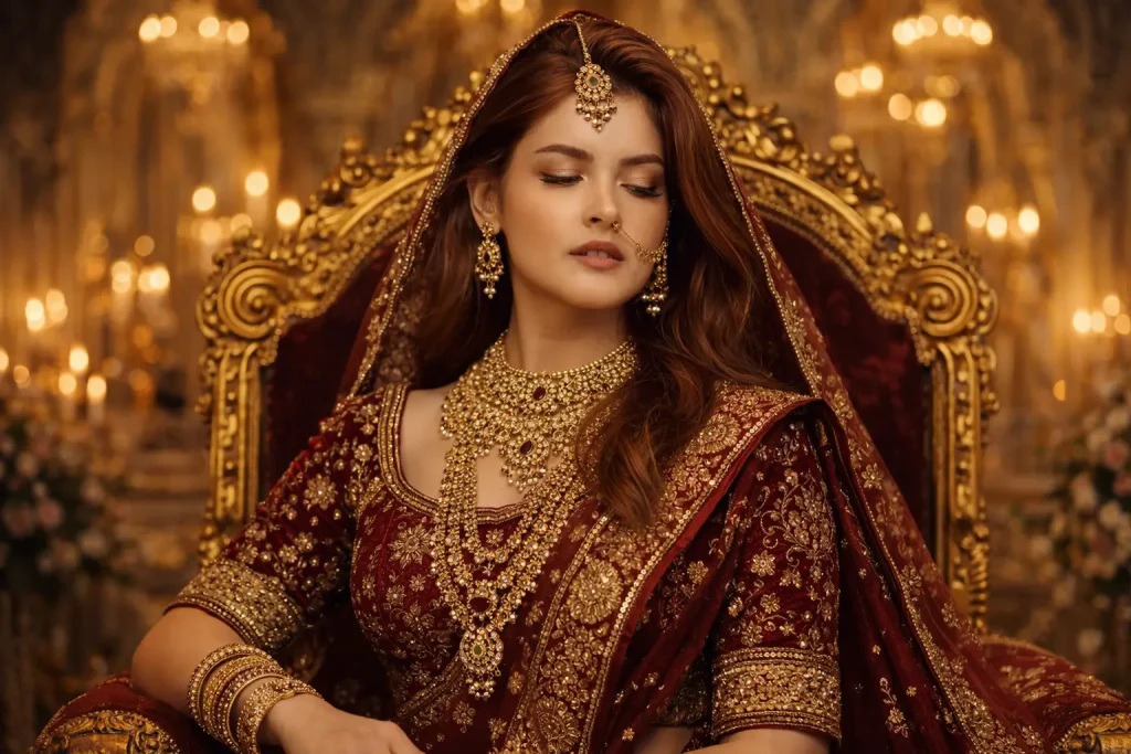Regal South Asian Bride in Golden Palace
