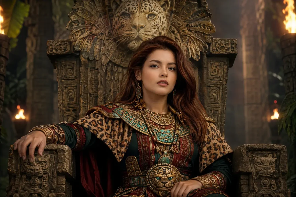 Regal Warrior Queen in Ancient Temple