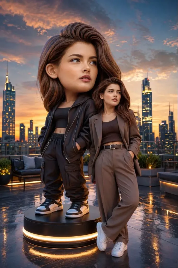 Rooftop Sunset with Stylish Figures