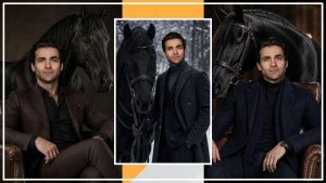 Stylish Man Holds Horse Portrait