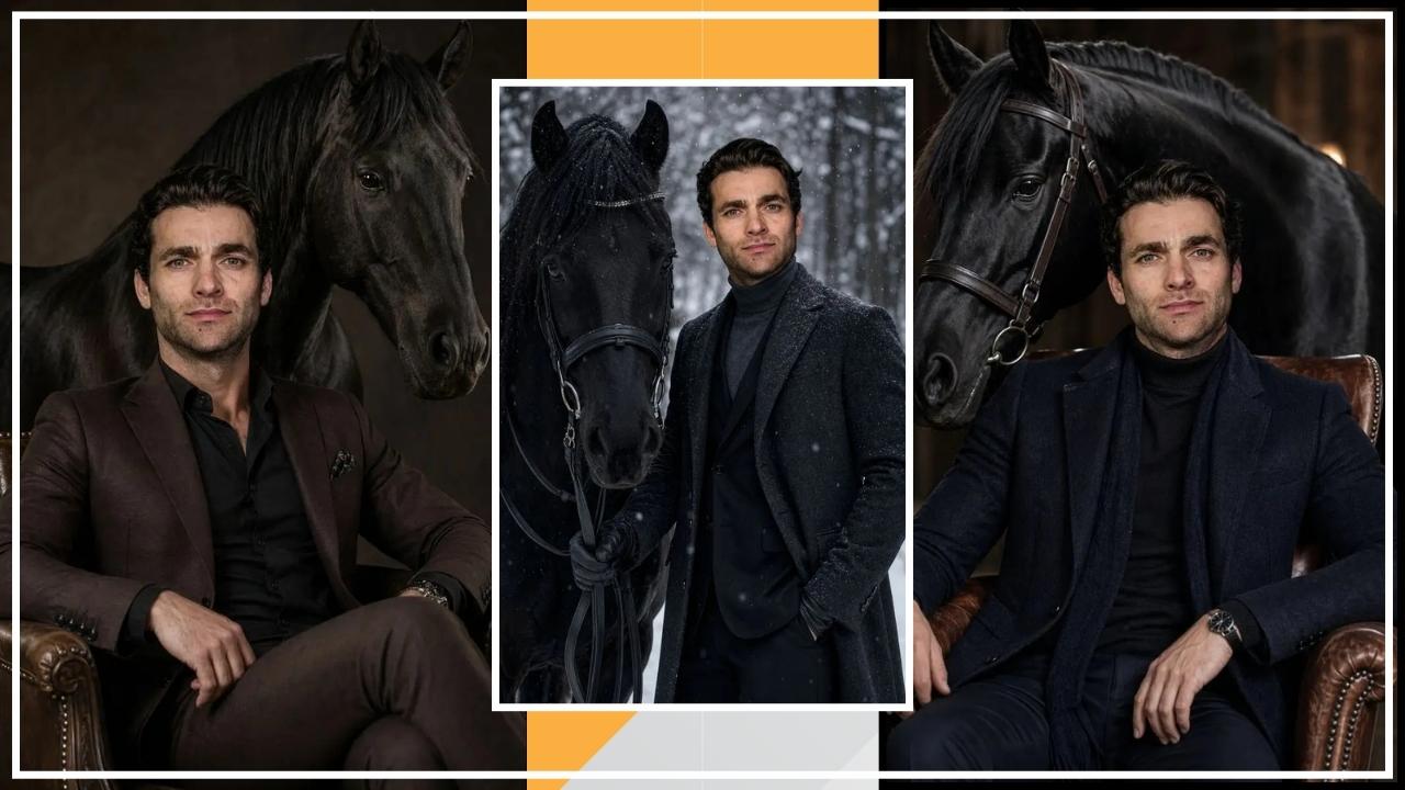 Stylish Man Holds Horse Portrait