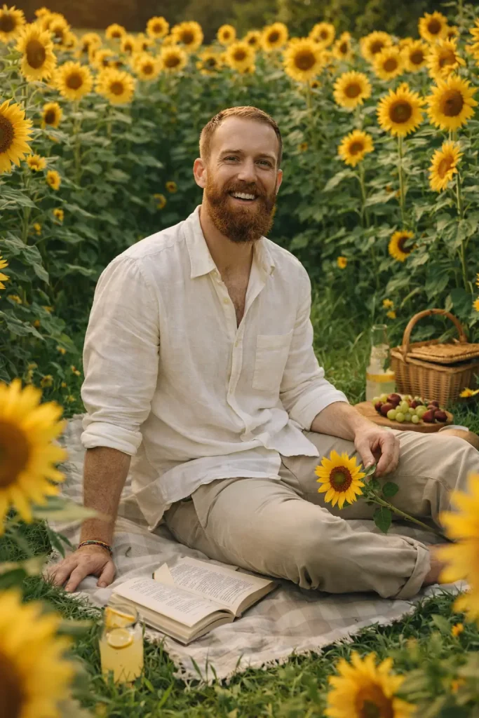 Sunflower Picnic in Golden Light