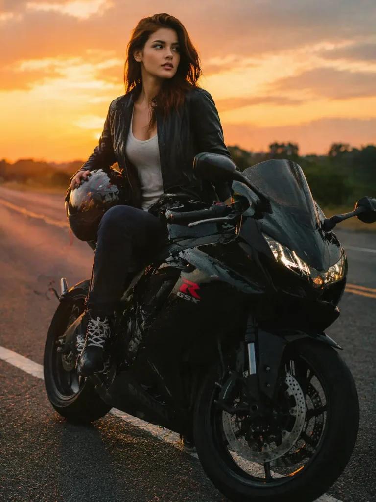 Sunset Ride on a Sleek Motorcycle