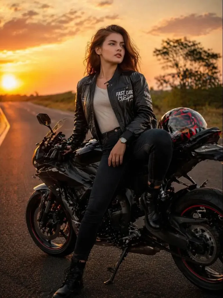 Sunset Ride on a Sleek Motorcycle