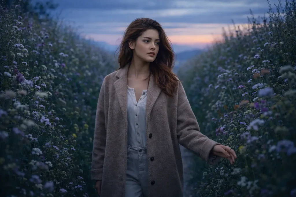 Twilight walk through a blooming meadow