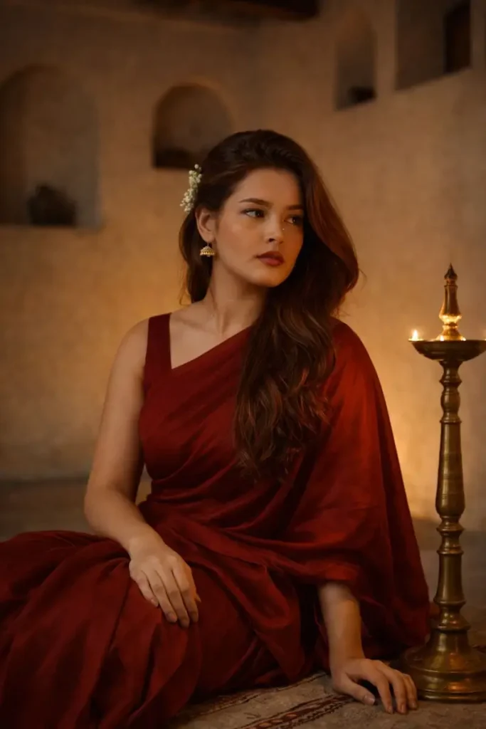 Woman in Crimson Saree