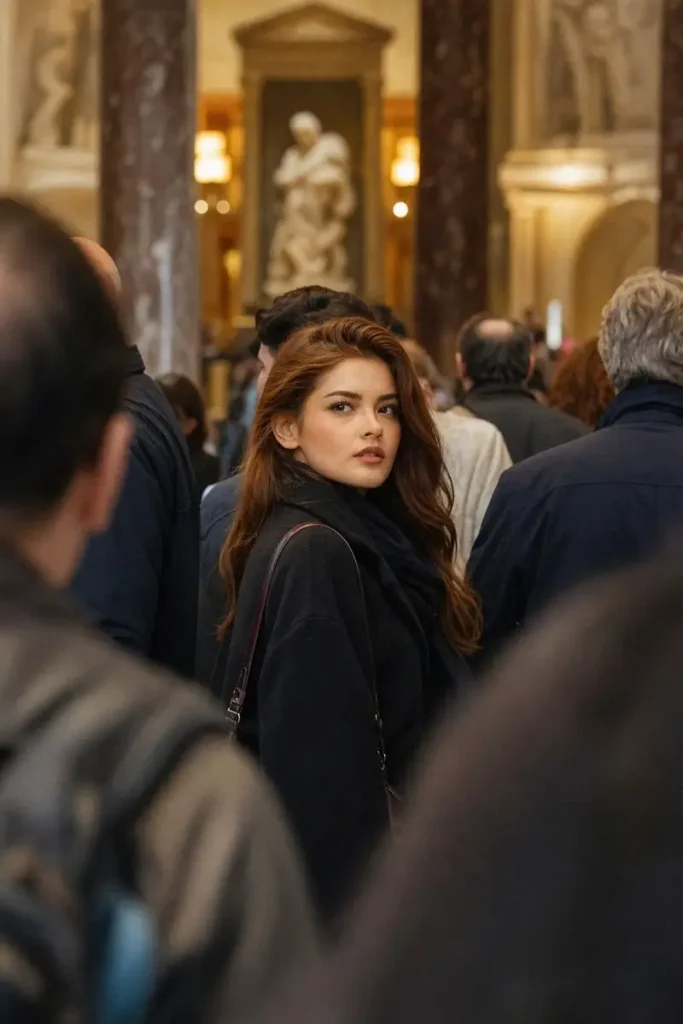 Woman in a Bustling Hall