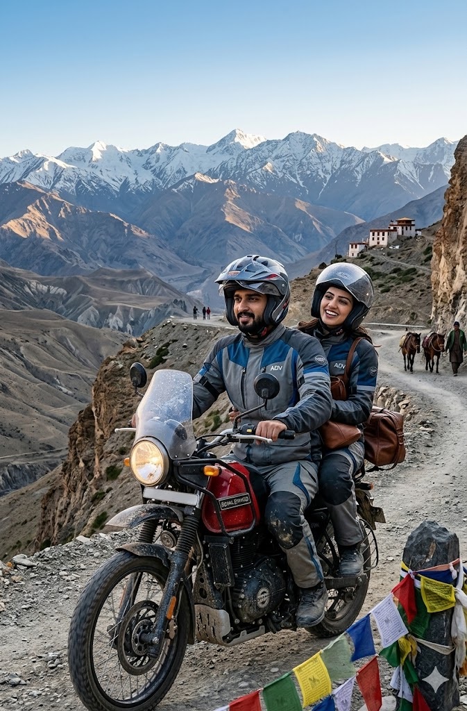 Girlfriend Boyfriend AI Prompt: Create Viral Couple AI Photos on Bikes & Mountains: Copy-Paste These Secret Prompts! 6 girlfriend boyfriend Royal Enfield Ride prompt