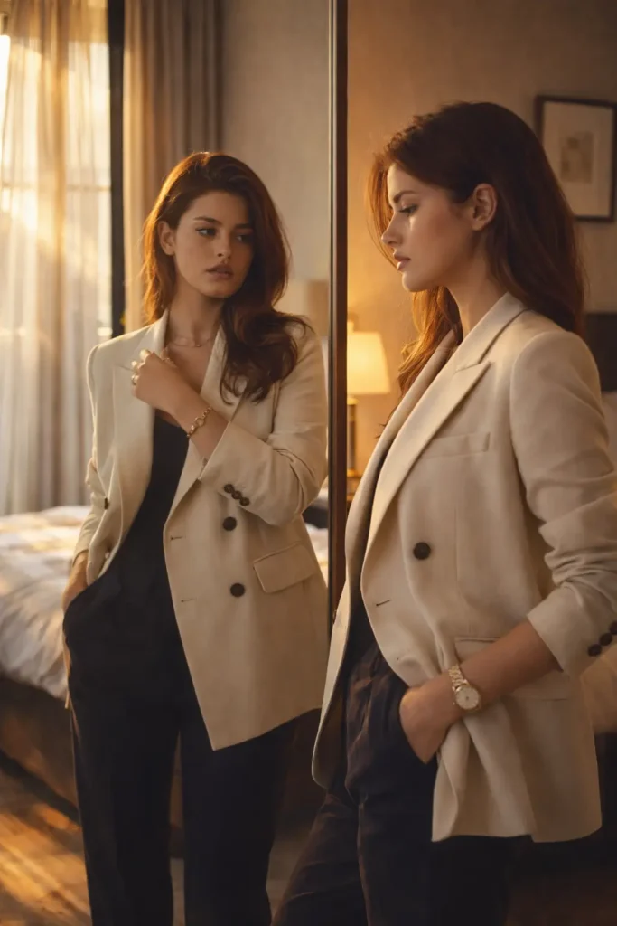 luxury bedroom mirror scene portrait