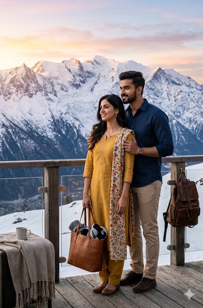 Girlfriend Boyfriend AI Prompt: Create Viral Couple AI Photos on Bikes & Mountains: Copy-Paste These Secret Prompts! 2 prompt for Mountains Snow View